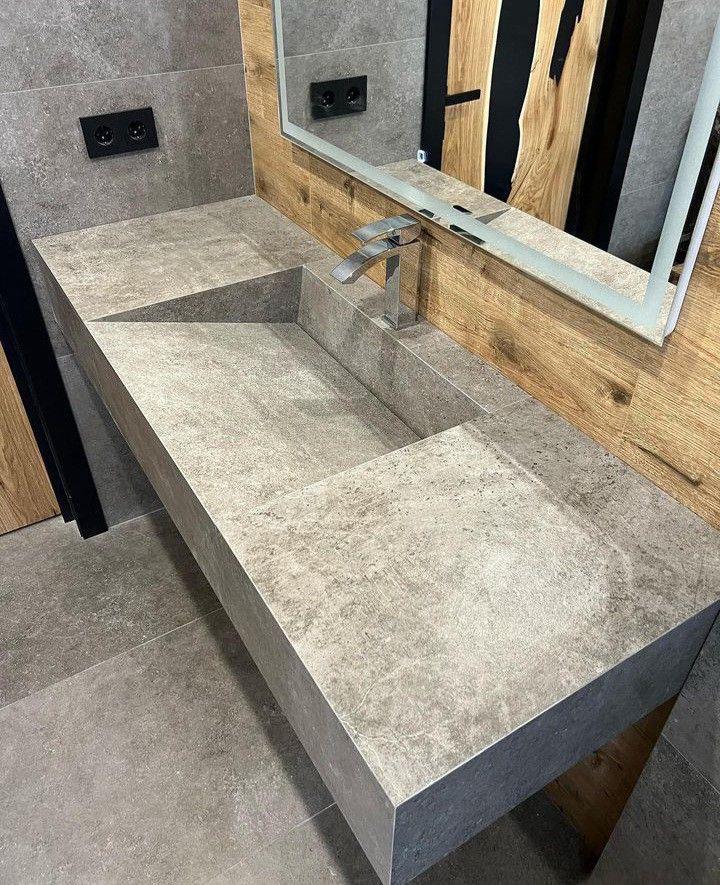 Beton dokulu porselen lavabo
